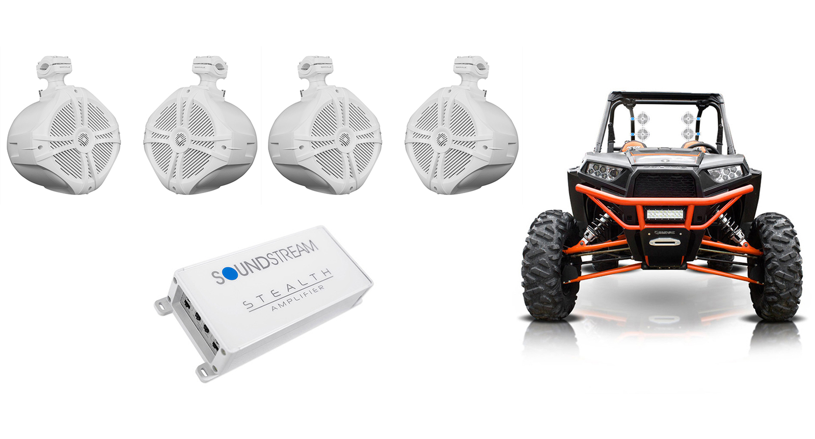 4 Колонки Rockville RWB90W с 8 башнями 4-канальный усилитель для Polaris RZRATVUTVCart 62690₽