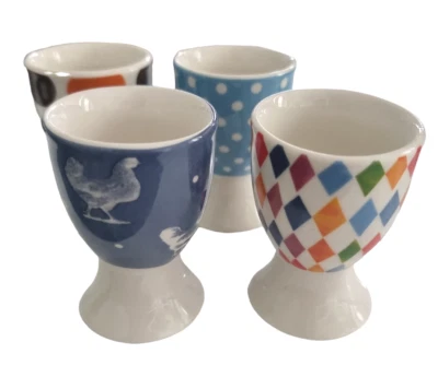Ceramic Glazed Egg Cups Polka Dot Chicken Pastel Circles Squares X 1 Steelex