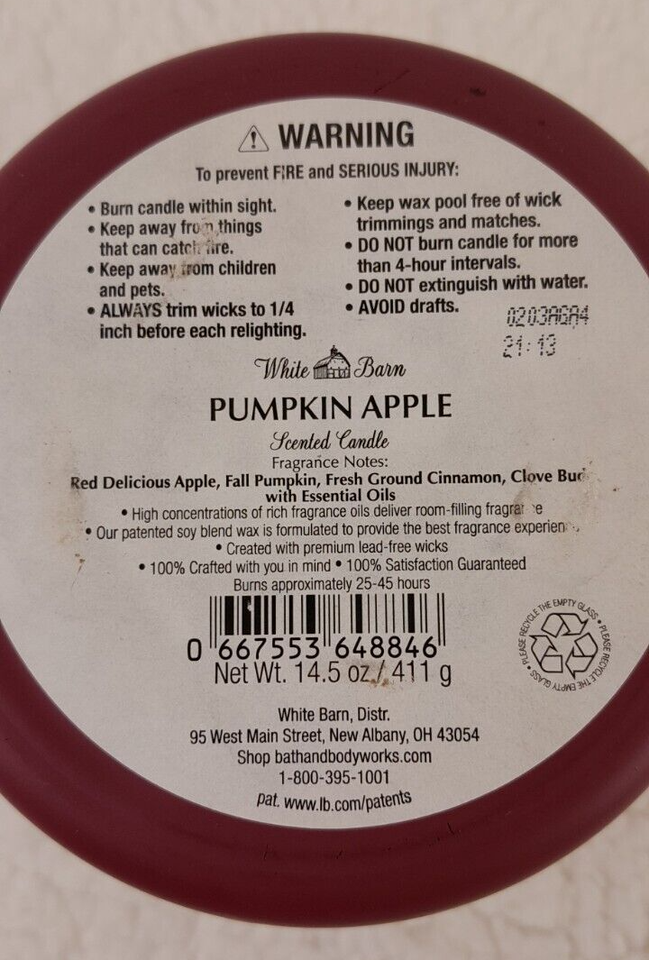 *USED* White barn pumpkin apple scented candle 14.5 oz eBay
