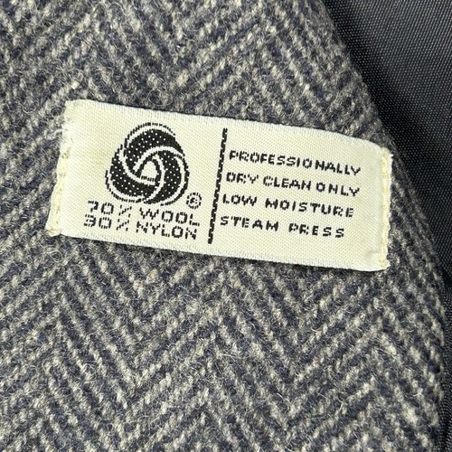 Vintage Alorna Midi Overcoat L/XL Wool Blend Blue/Gray Herringbone Made In USA - Picture 3 of 6