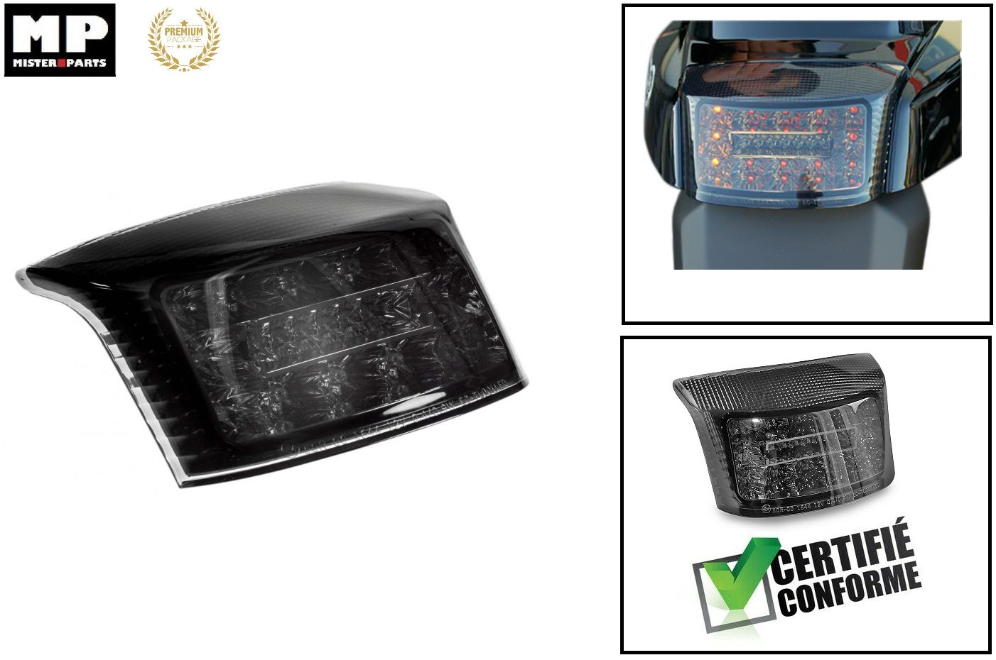Feu arrière clignotants LED tuning Booster 50 fumé pour optique scooter