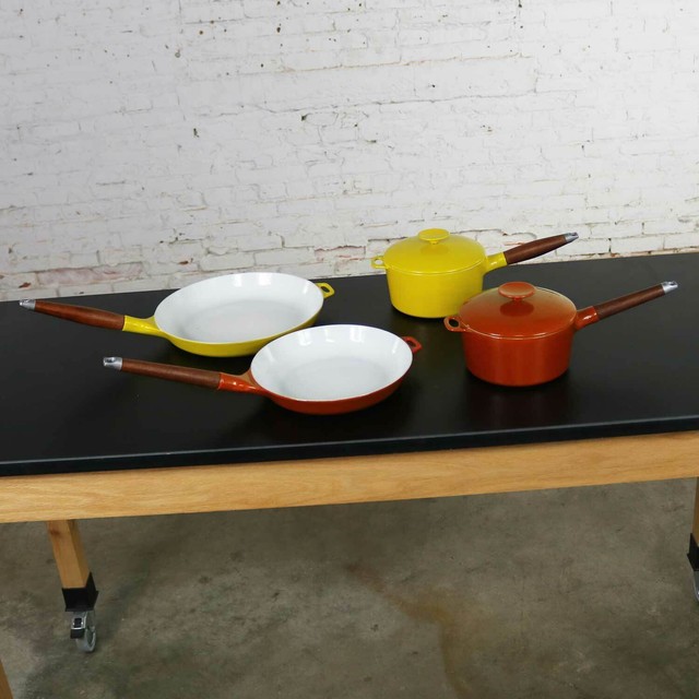 6 Pcs Mid Century Danish Modern Enameled Cast Iron Cookware by Michael