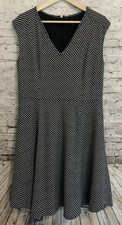 Ann Taylor Sleeveless V-Neck Dress Navy Blue w/Dots size 10