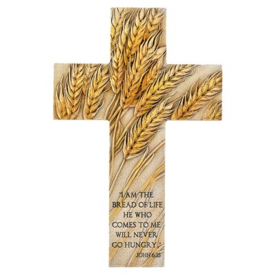 ''I Am the Bread of Life'' John 6:35 Wall Cross Resin 10'' H Catholic Home Gift