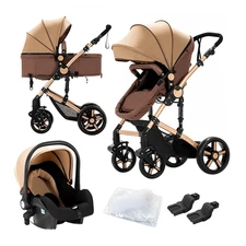 "3-in-1 Newborn Baby Stroller w/ Car Seat & Isofix | Lightweight Foldable"