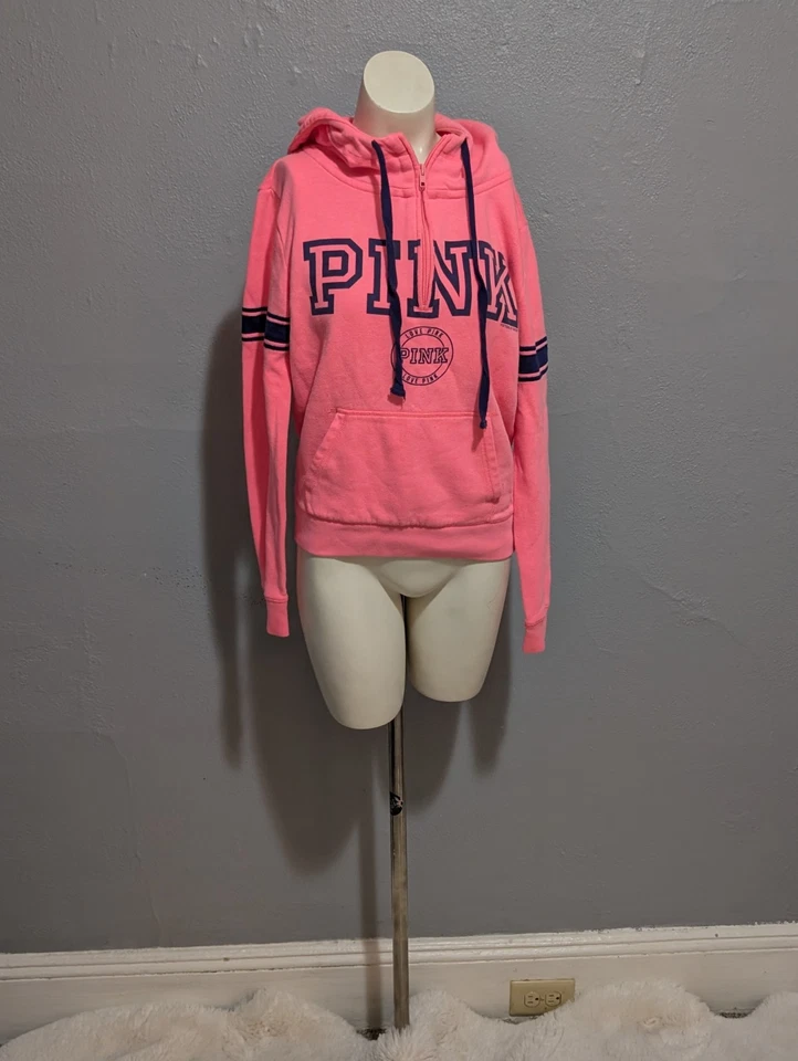 Sudadera con Capucha ROSA Victorias Secret Love S Cuarto Cremallera Logo Sudadera Gran Tamaño Preparación Foto 2 de 4
