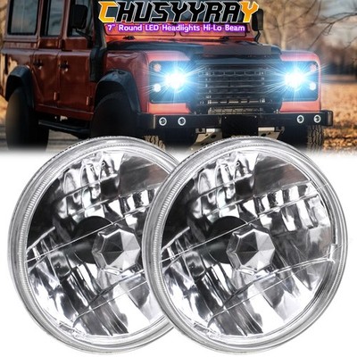Pair 7 inch LED Round Headlights HI/LO For Land Rover Defender 110 90 Rover NEW