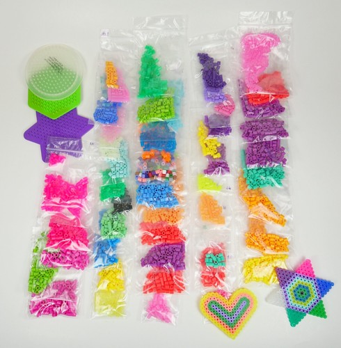 Perler fused Bead Kit Beginner's set lot of Colors with Pegboard Patterns
