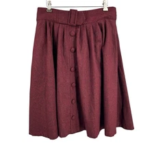 ModCloth Wool Blend Full Skirt Midi Burgundy Size L