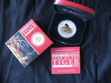 2010 $1 One Dollar -YEAR OF THE TIGER - Gold Gilded 1oz Fine Silver 99.9% Coin