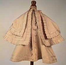 CIVIL WAR 1860 S BLONDE WORSTED WOOL 3 PC DRESS SET W PINK QUILTED SILK LINING