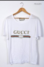 White Gucci GG Bar Logo Printed Tshirt  Medium