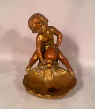 Antique Bronze Cherub Bronze Vide Poche By F&L. Moreau