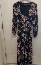 INC International Concepts Black Floral Maxi Dress Sz 4 Sheer Long Sleeve Flowy