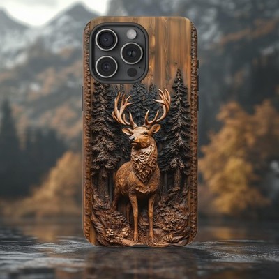 Deer Wood Effect Phone Case, Printed Hunting Phone Case, Wildlife Design Case, L