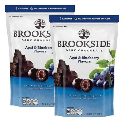 2 Packs Brookside Dark Chocolate Acai and Blueberry Flavors 32 oz Each Pack