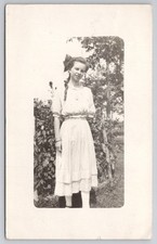 1915 RPPC Young Girl w/ Bow Portrait Postcard Bryant to Anaheim CA