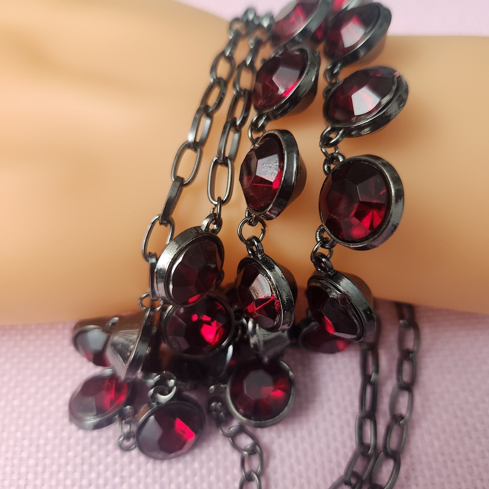 Vintage Ruby Red Rhinestone Statement Necklace 21… - image 6