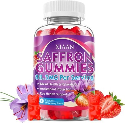 XIAAN Saffron Gummies 88.5mg - 10-in-1 Calm & Focus - Sugar Free Strawberry 60ct
