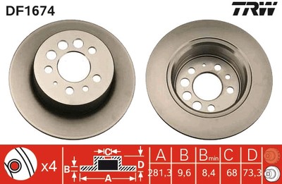 2 x TRW DF1674 Bremsscheibe für VOLVO