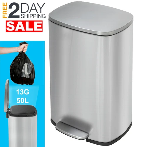 Bote De Basura Con Tapa Acero Inoxidable 13 Galones Grande Para Cocina En Oferta