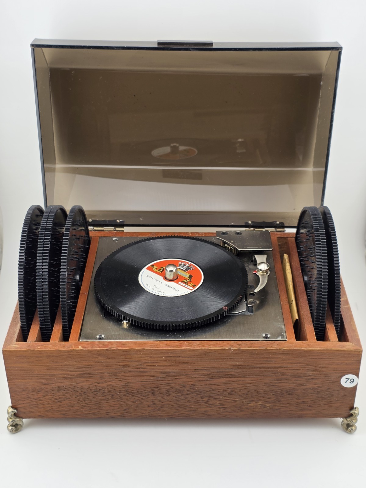 RARE VINTAGE FUJI JAPAN - LADOR SYMPHONION MUSIC BOX w/ 8 DISCS. WORKS. READ.