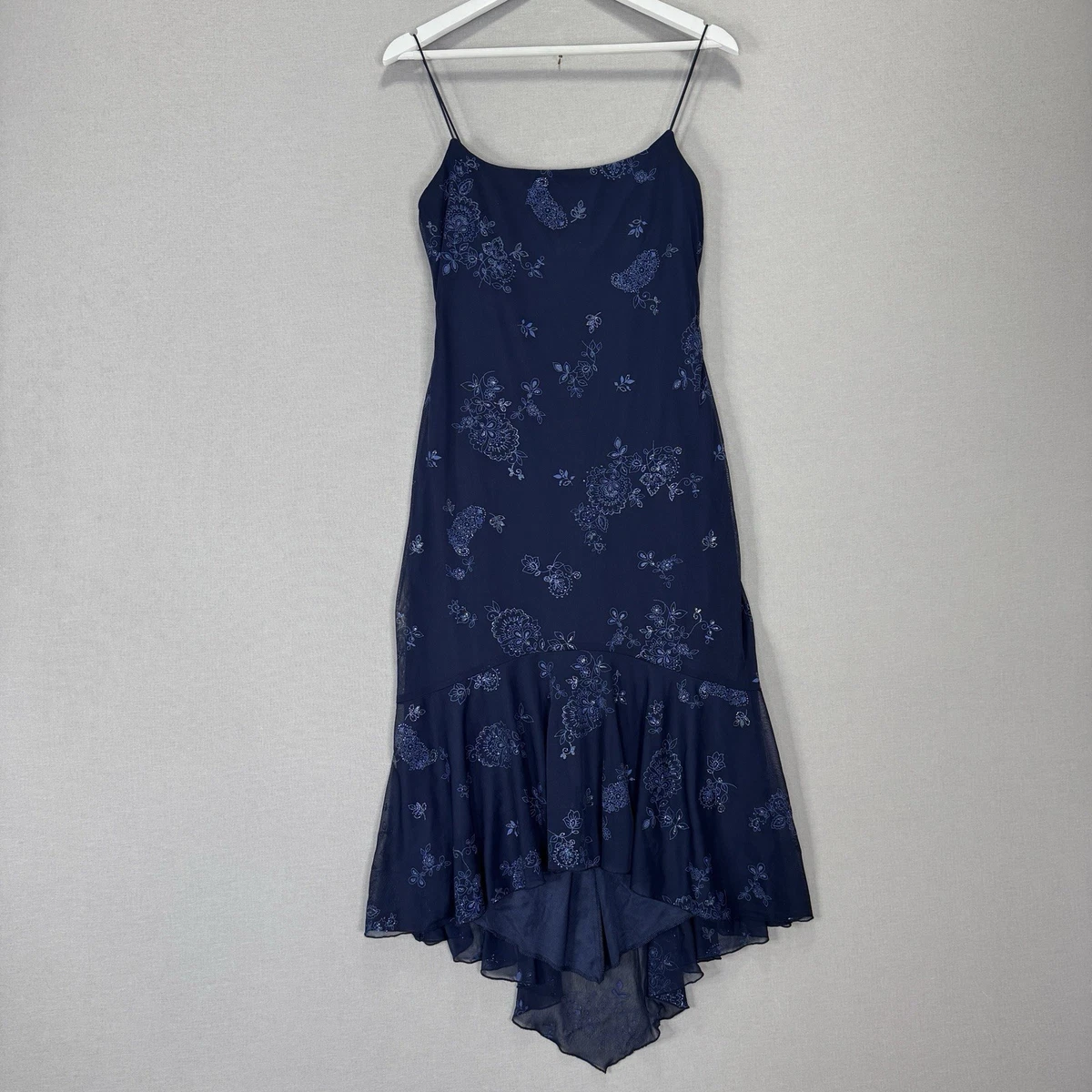 jodi kristopher navy blue dress Jodi Kristopher Navy Blue Dress Full Skirt Lace Cap Sleeve Fit n' Flare Size 1