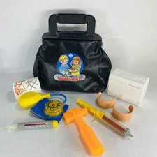 Vintage 1987 Fisher Price Medical Kit Doctor / Nurse Black Bag Toy Bandages