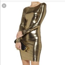 Alice + Olivia Gold Metallic Tabitha Bodycon Mini Dress Shimmer Size 0