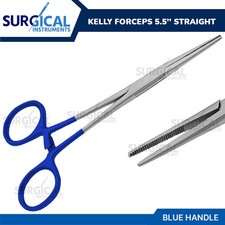 Kelly Hemostat Forceps 5.5" Straight Blue Handle Surgical Dental German Grade