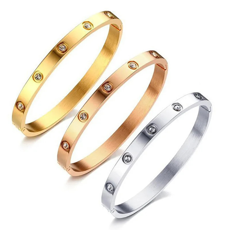 Men's Gold Sparkling Love Bangle Bracelet Luxury Gift for Women & Men