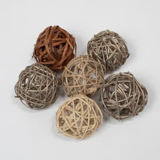 Decorative Rattan Wicker Balls Set of 6 Rustic Vase Filler Natural Assorted