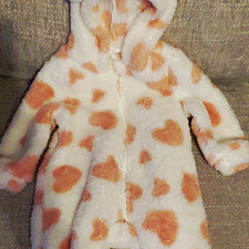SHEIN Baby Hooded Fleece Heart Print Zip-Up Coat White/Pink 9-12 Months
