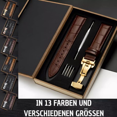 Uhrenarmband Leder mit Clip feste Stege 18,20 , 22 , 24 mm + Werkzeug für Uhren
