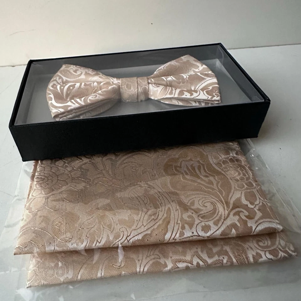 Pajarita y pañuelo formal para hombre preatado marrón patrón paisley boda OS Foto 3 de 3