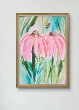 Original Signed Watercolor Painting. Vibrant. Abstract. Floral.Colorful. Pink