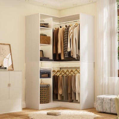 80'' L-Shape Corner Closet System Organizer with 2 Hang Rod & 2 Rods & 8 Shelves