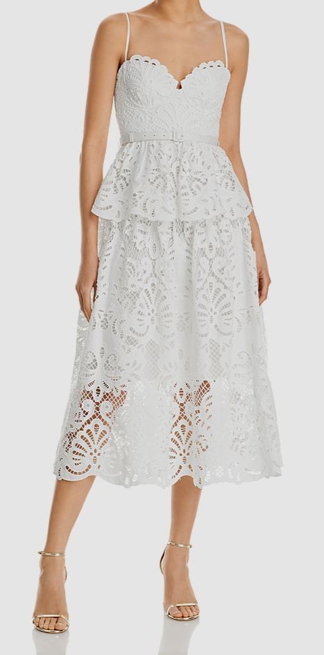 Halston Women's White Lace Bustier Midi Dress Size 4