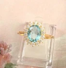 Vintage Jewellery Gold Ring Aquamarine White Sapphires Antique Deco Jewelry