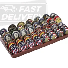8 Rows Military Challenge Coin Stand Holder Display Rack,100% Natural Solid Wood