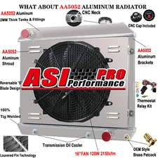 4 Row Radiator Shroud Fan fit 1963-1966 Chevy C/K C10 C20 C30 K10 Pickup Truck