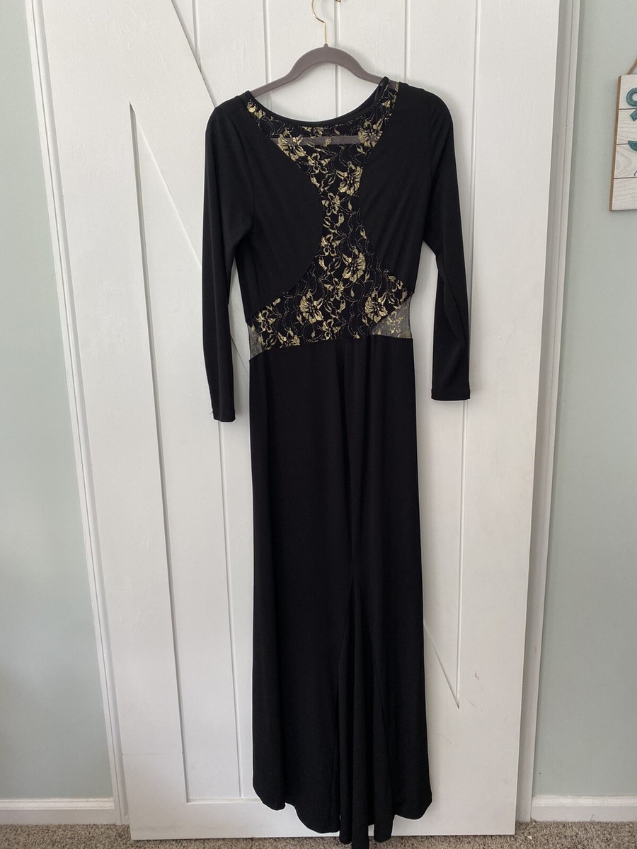 Venus Dress BlackLong Sleeve Bodycon Size Small With Gold Lace Cutouts |  eBay