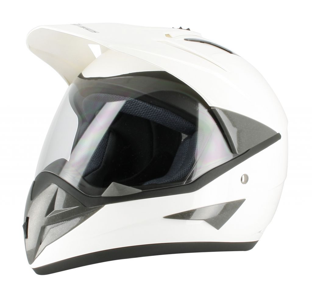 Casque moto tout-terrain S650 blanc contre la buée et le soleil