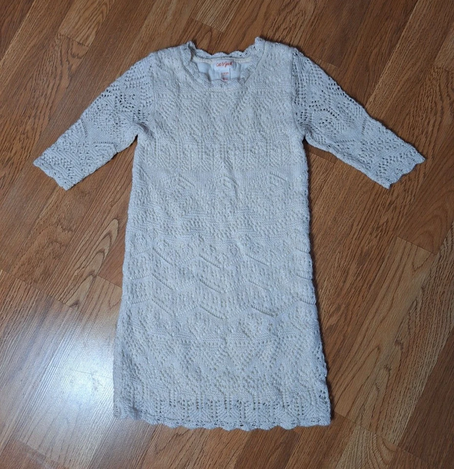 Vestido Suéter Cat & Jack Niñas Forrado Blanco Crema Tejido Brillante Pequeño 6/6X Foto 2 de 4