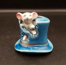 Super cute Vintage Mouse in Blue Hat Toothpick Holder 2.5" Tall