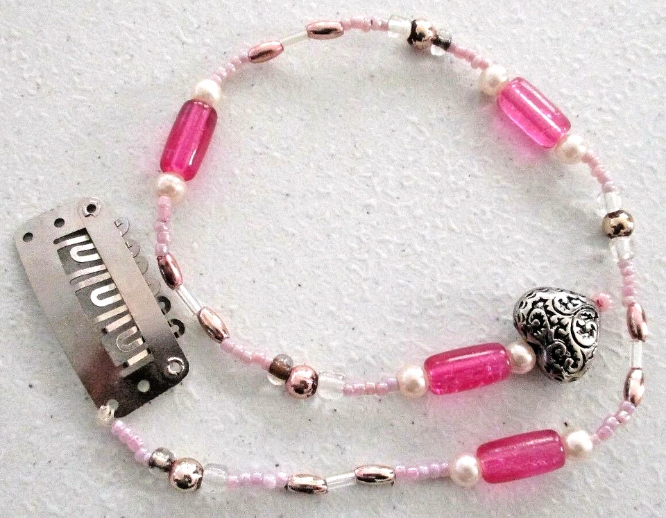 NOS 11.5" Perla Imitación ROSA Plástico CUENTAS Dandle Tono Plata CORAZÓN Metal CLIP PARA EL CABELLO Foto 2 de 4