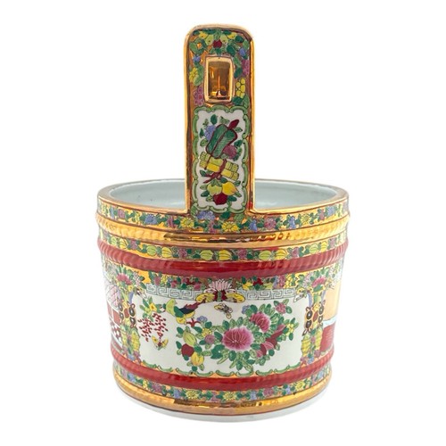 Chinese Famille Rose Water Well Bucket Cache Pot Vase Porcelain Large 10 3/8 - Picture 5 of 12