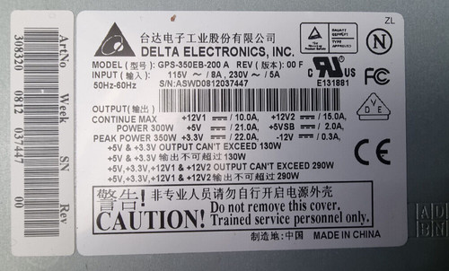 350Watt Delta GPS-350EB-200 A PC Computer Netzteil SILENT 12cm Lüfter 120mm