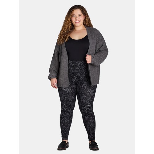 Terra & Sky Plus High Rise Leggings 27” Inseam 3X (24W-26W) Black FloraL - Picture 3 of 5