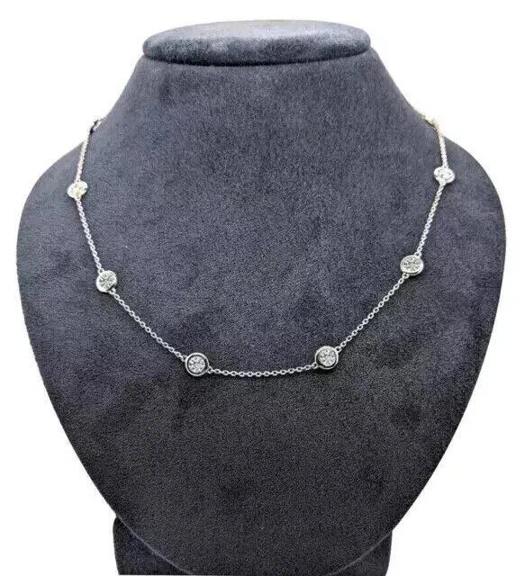 Collar para mujer 2 TCW 10 estaciones diamantes por yarda enchapado en oro blanco de 14 k Foto 4 de 4